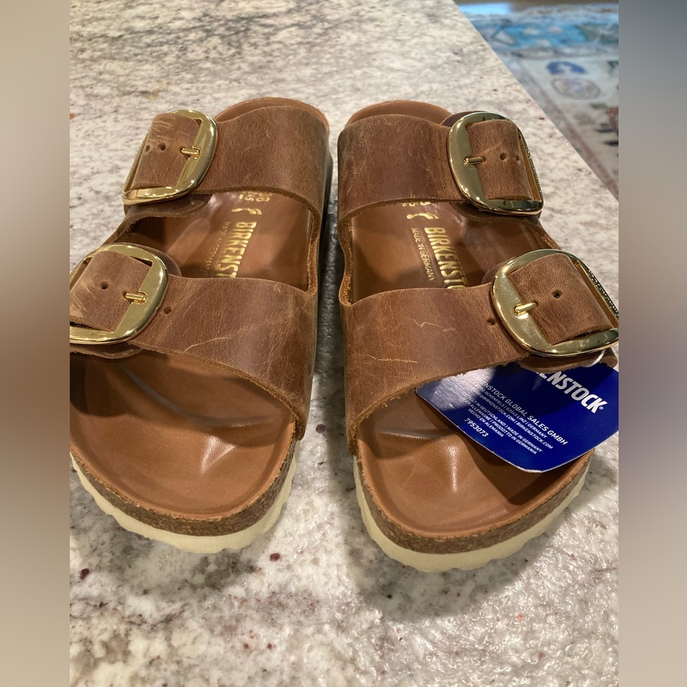 BIRKENSTOCK ARIZONA BIG BUCKLE COGNAC WOMEN SANDALS 38